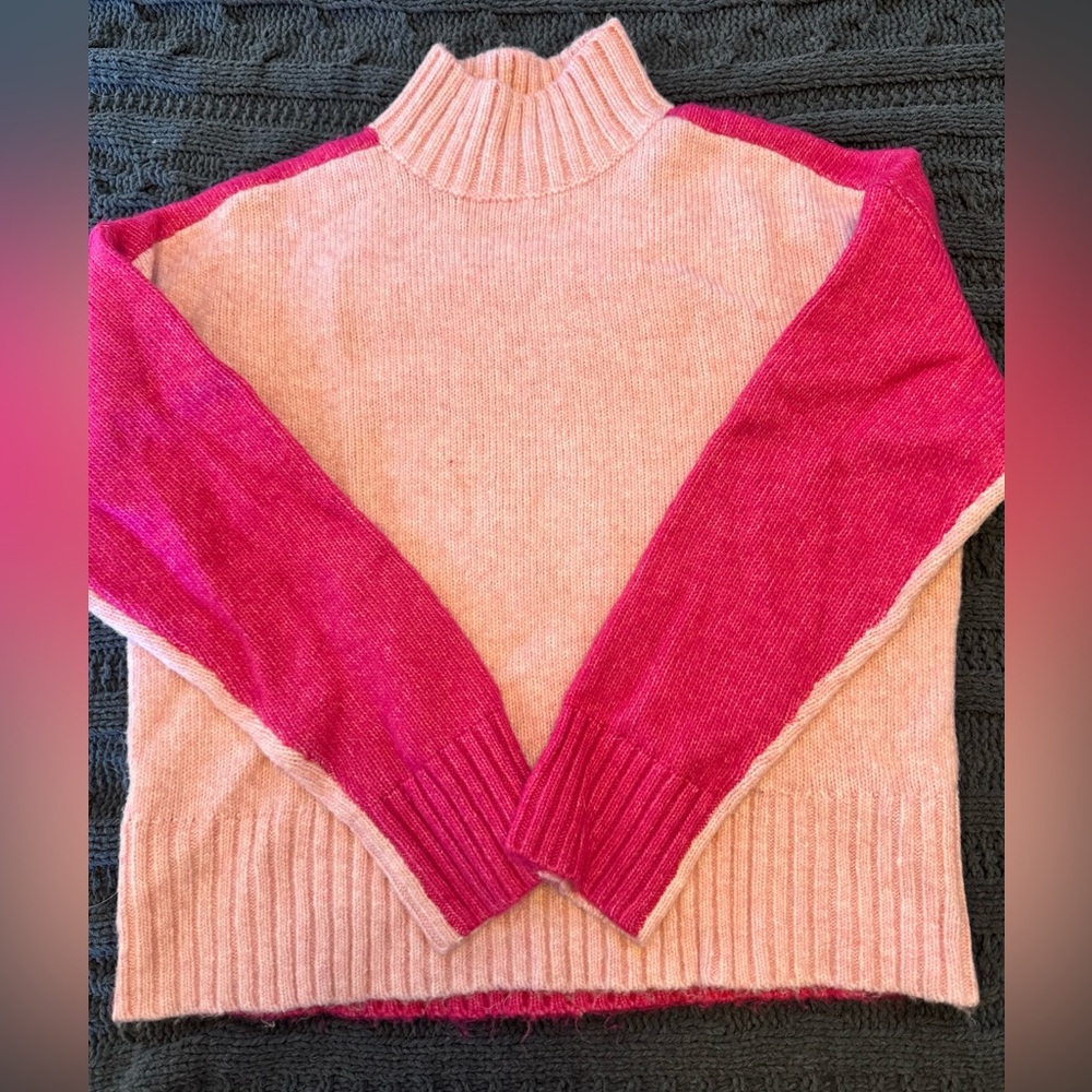 LOFT Vibrant Turtleneck Sweater Light Pink and Bright Pink (Women's Small)